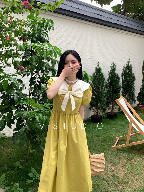 In early summer! 【5】 Korean style doll neck dress (detachable with rope) 6635\l
