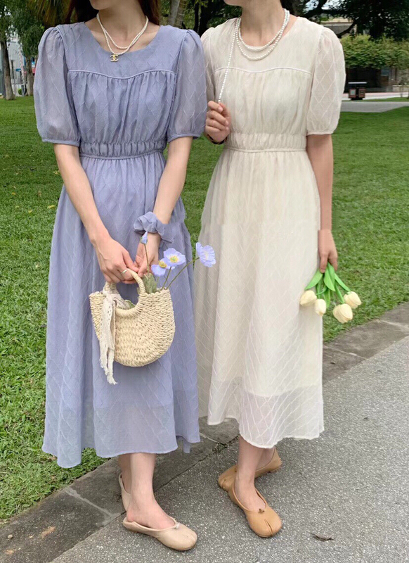[Xiangli] jacquard round neck fresh and elegant dress 2026\pcz