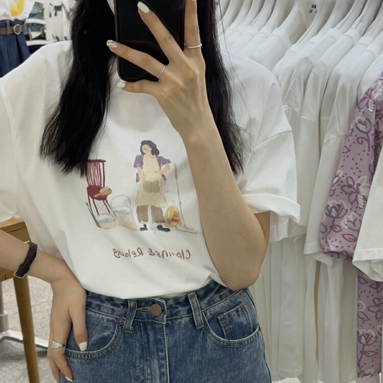 [Libai Li Bai] Korean design sense niche Abstract short sleeve T-shirt 2618-10\ll