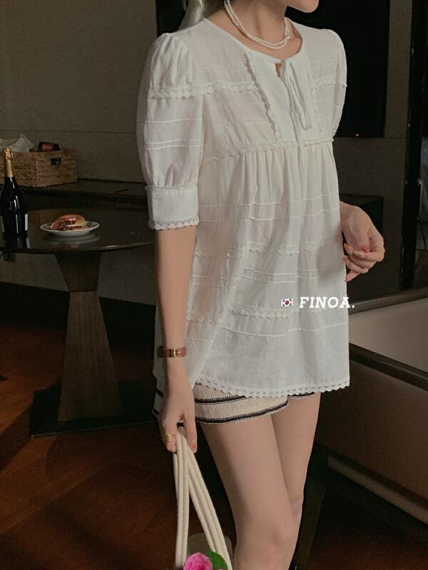 [finoa] Korean version heavy craft pleated shirt olive1177