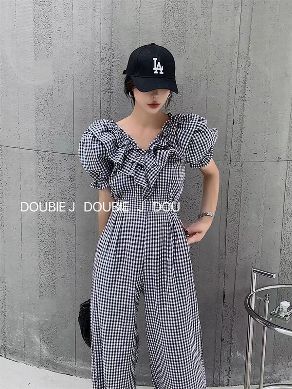 [double.j] fashionable Plaid versatile Jumpsuit 1873\pcz