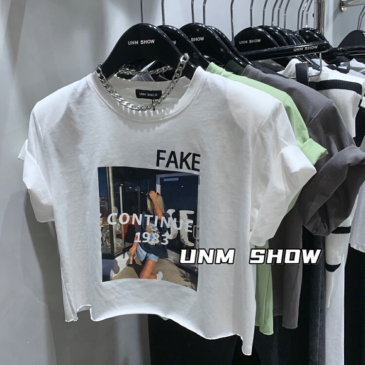 [unm-show] letters fashion print short sleeve T-shirt 6327\wtt