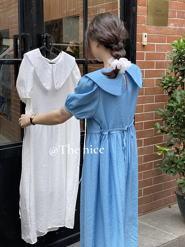 [the nice] lotus leaf collar Tencel cotton fabric slim dress a6237\hjy