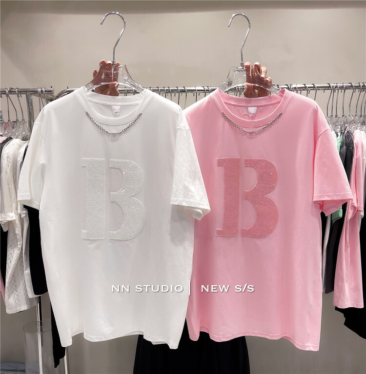 [NN] Beaded loose simple short sleeve T-shirt 9701\xyy