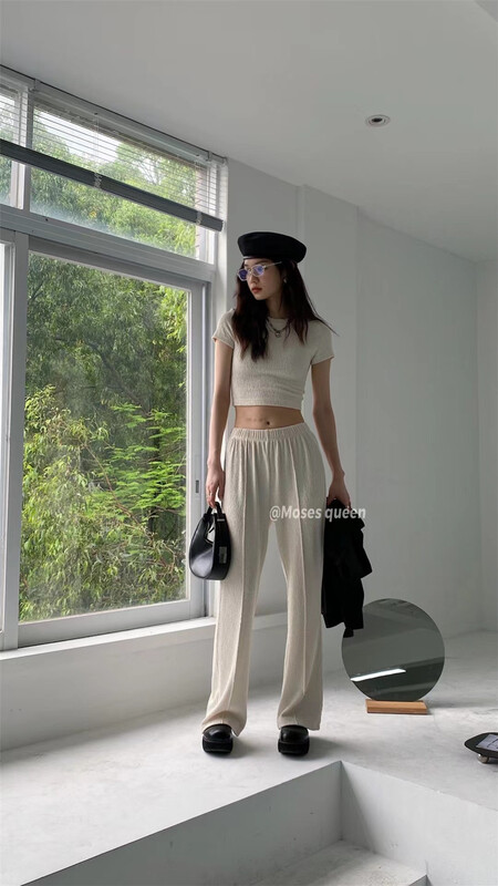 [moss queen] basic versatile solid wide leg casual pants 50352\xyy
