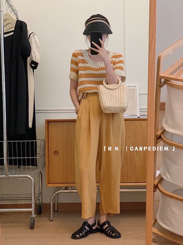 [R n] Korean loose and versatile retro short sleeve sweater 81295-1\ll