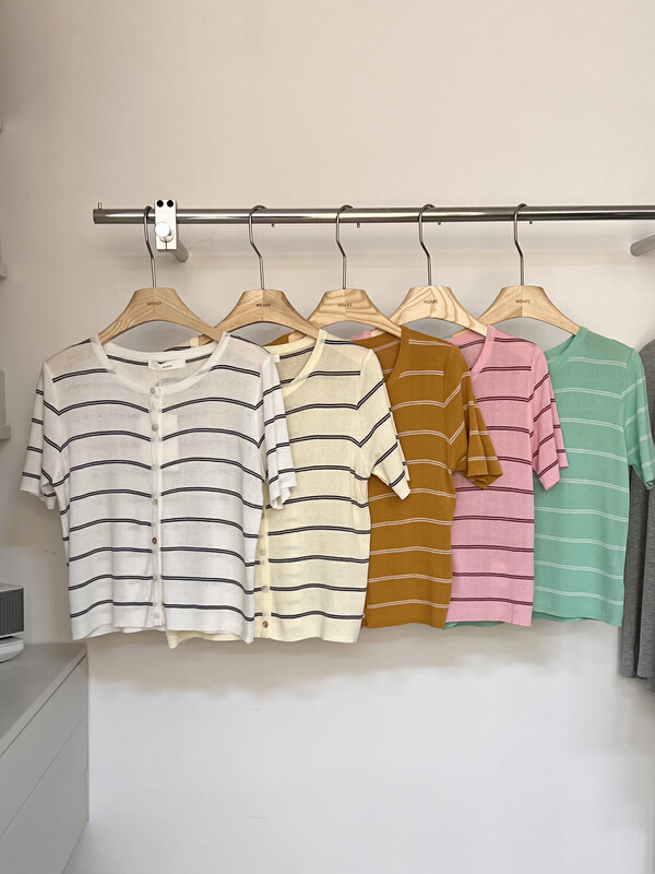 [we are] fresh and simple color contrast stripe short sleeve T-shirt 30075\zjy