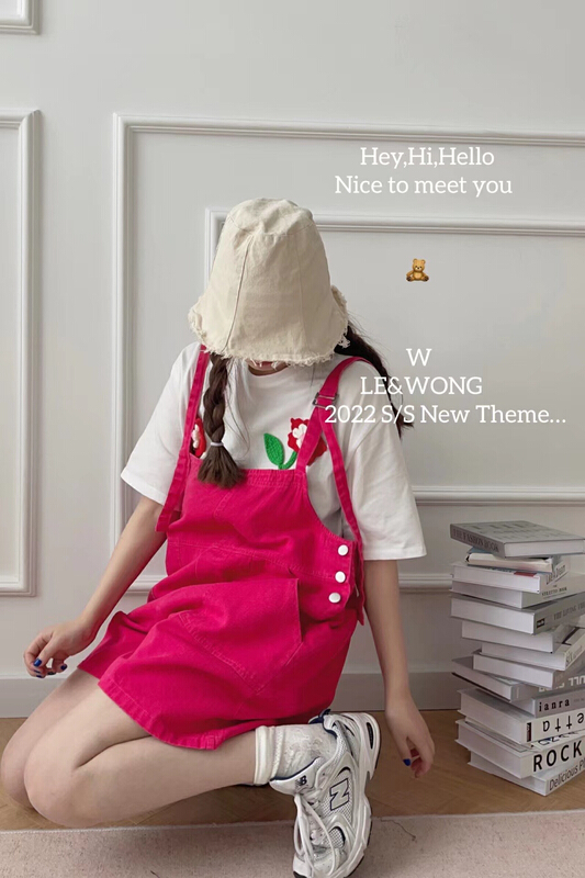 [le&wong] solid color loose and versatile candy color strap pants strap pants 8906