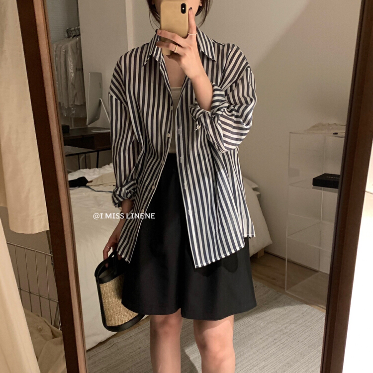 [Imiss] casual lazy stripe sunscreen shirt cx10120\lsw