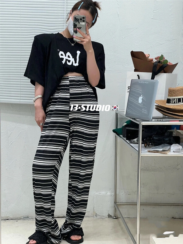 [13c.studio] Korean striped pleated versatile casual pants 8571\pcz