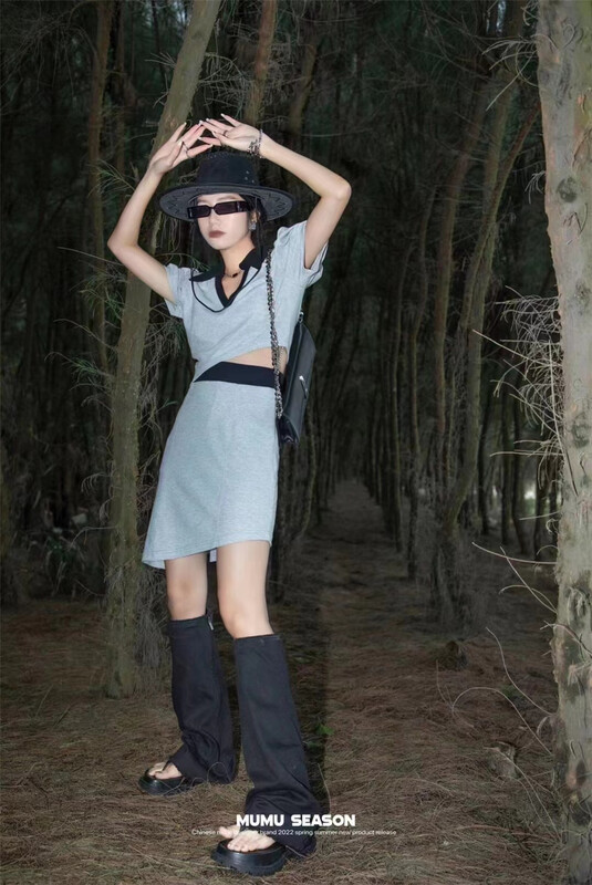 [Qian Jiao QIANJIAO] waist opening machine fashion dress 6953\pcz