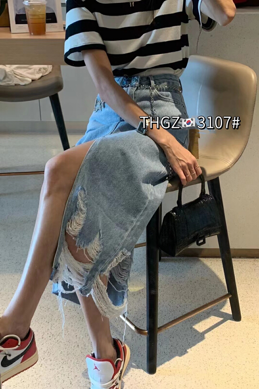 In early summer! [fairy tale princess] fashion westernized chain belt hem tattered craft skirt (with waist rope) 3107\hjy
