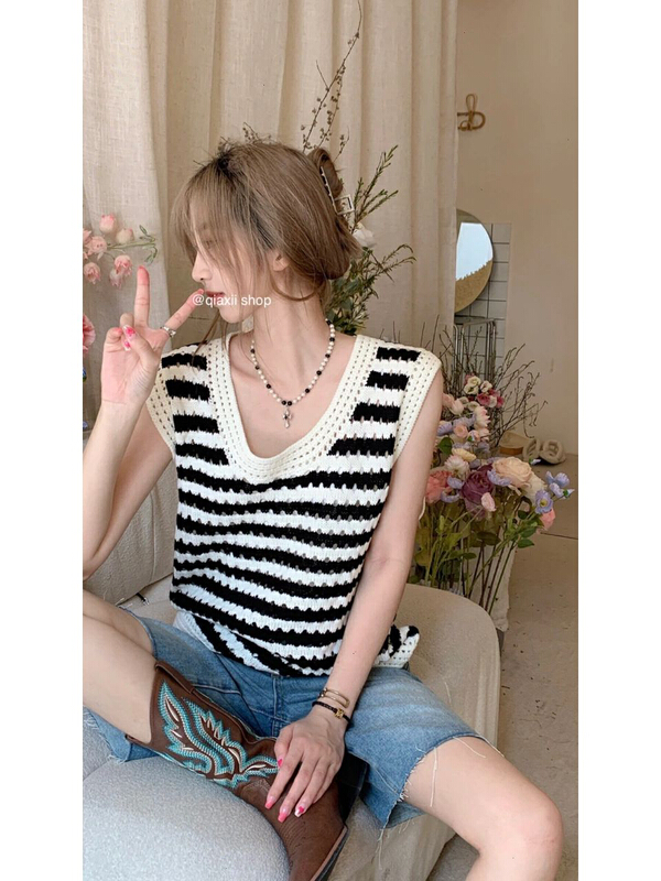 [event with you] contrast striped Korean vest / sling yh058\lsw