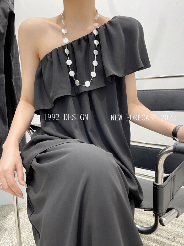 [1992] fashion diagonal shoulder lotus leaf chiffon shirt 3769\l