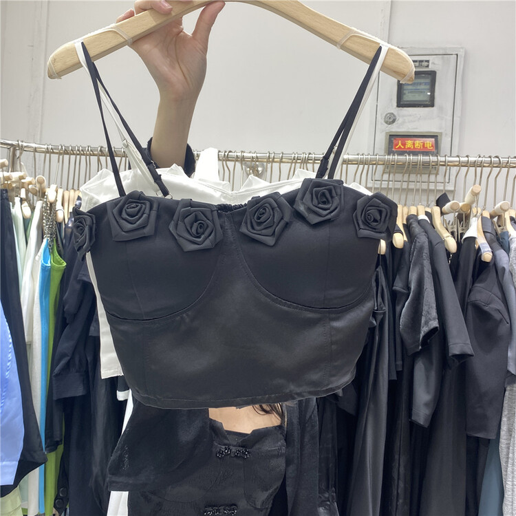 [semi plain] three dimensional rose short vest / sling u569\zjy