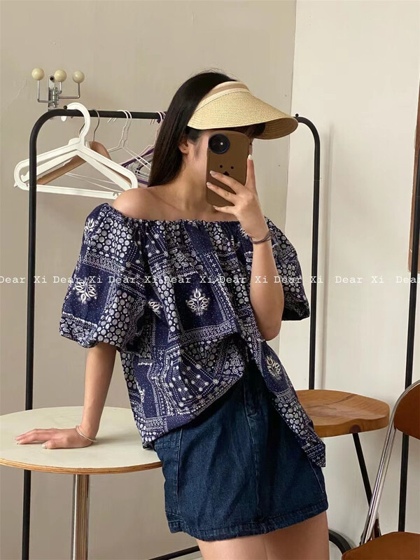 [far.xi] Korean version off shoulder Pullover short sleeve shirt 1090\lsw