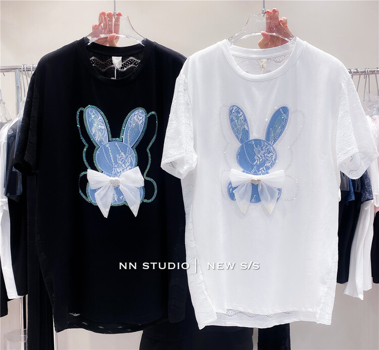 [NN] casual simple rabbit bow tie short sleeve T-shirt 9711\xyy
