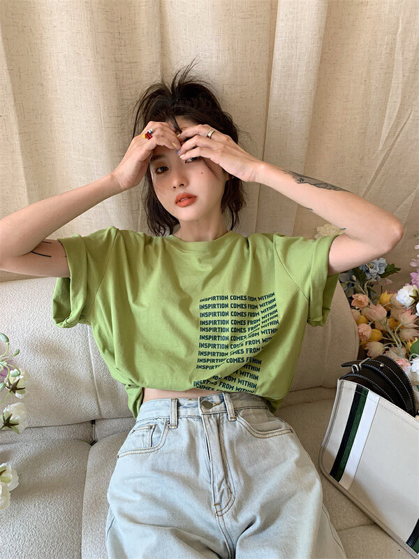 [wgwe] letter printed loose short sleeve T-shirt 1798\pcz