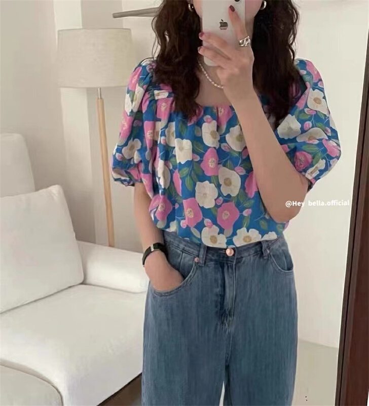 [hey Bella] broken flower comfortable Korean shirt 2371-1\ll