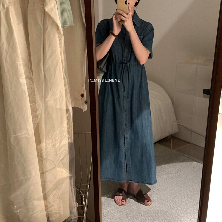 [Imiss] retro niche drawstring strap denim dress cx8069\lsw