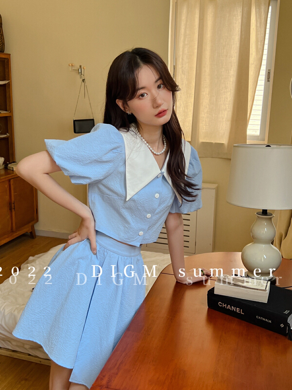 [digm] fresh and simple color matching short shirt + Korean slim comfortable slim half suit 7911\zxx