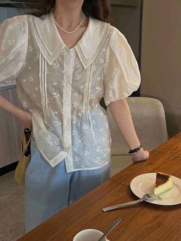 [m.zi studio] fresh and simple embroidered button up shirt 5825\hbx