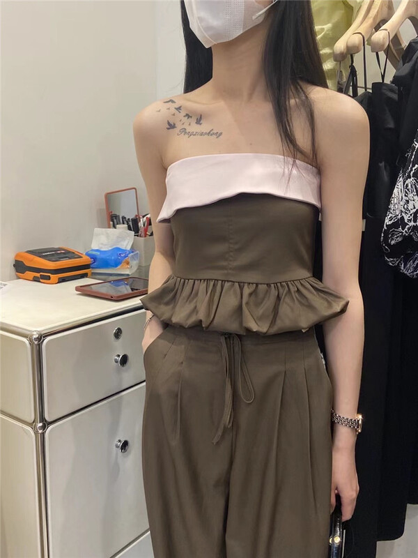 [M queen] sexy Spice Girl color matching Strapless vest / suspender (excluding pants) 6310\hbx