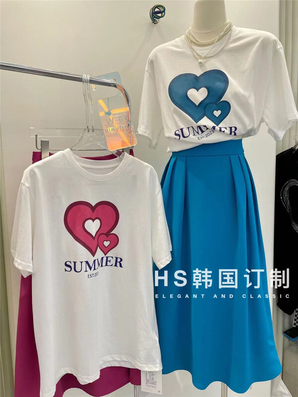 In early summer! [HS customized in Korea] casual and versatile love round neck short sleeve T-shirt 65251\hjy
