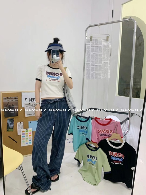 [seven 7] contrast round neck letter short sleeve T-shirt 8230\wtt