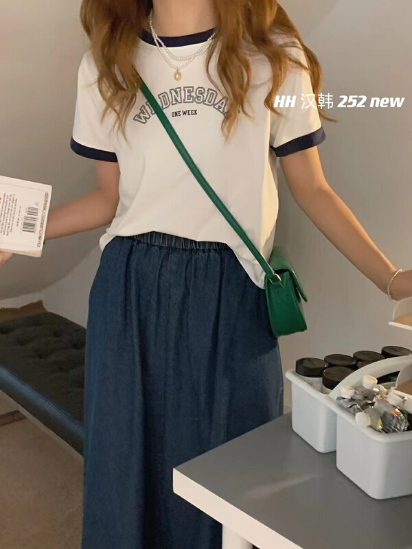 [HH &miss Lai] round neck contrast edge letter short sleeve T-shirt 252\l