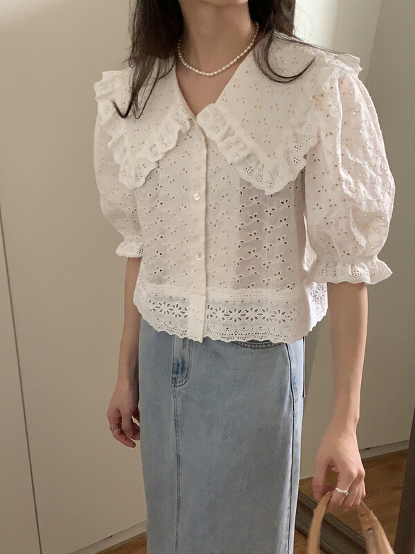 [Gabrielle] baby collar lace shirt b2319\zxl