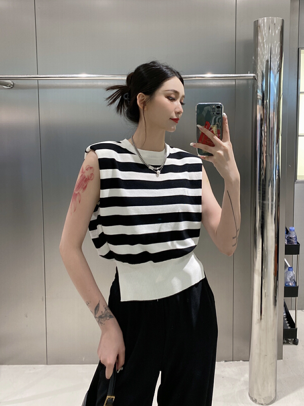 [DS] personalized stripe shoulder pad short shirt m-6374d\jhy