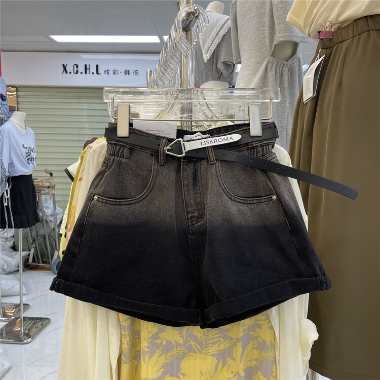 [HS customized in Korea] Korean high waist gradient denim shorts (with belt) 99101\hjy