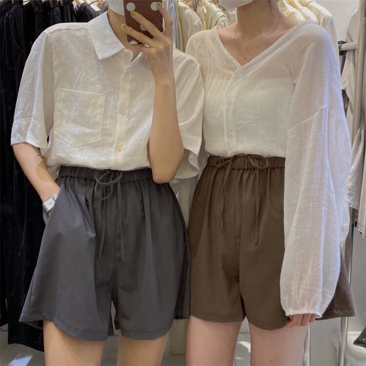 [h-xl] elastic waist clean comfortable casual shorts 3633\ll