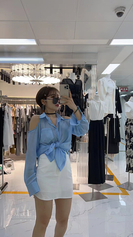 [semi plain] long sleeve off shoulder button up shirt k150\zjy