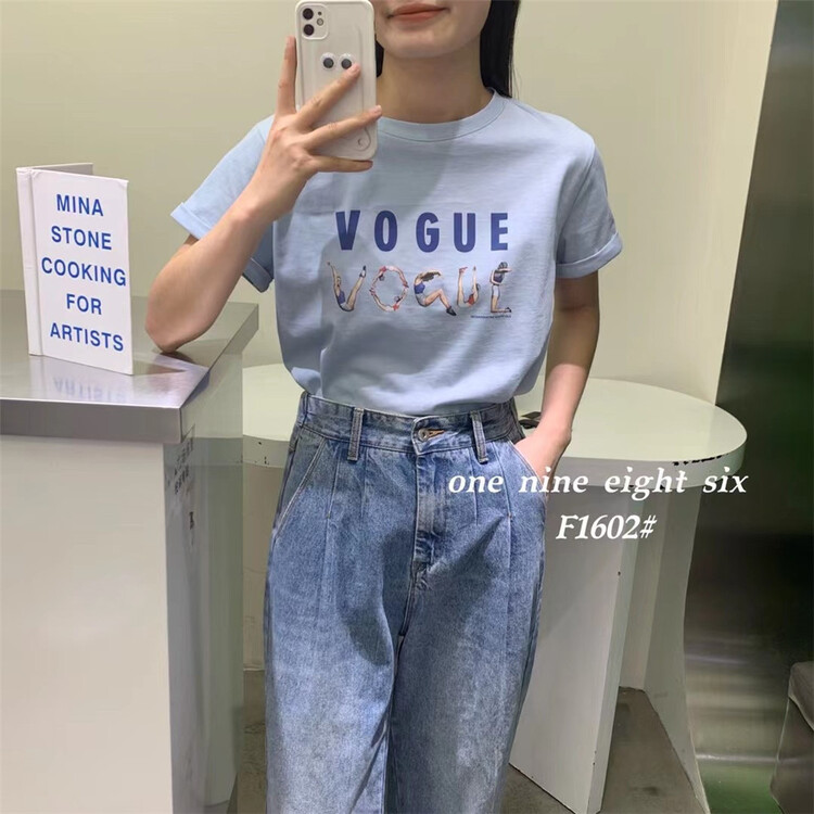 [1986] basic versatile letter short sleeve T-shirt 1602\xyy
