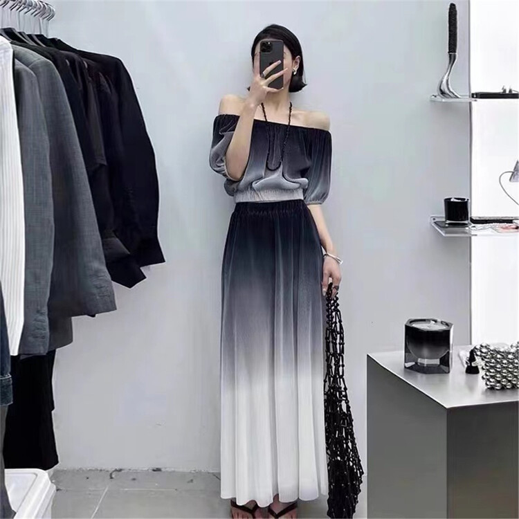 [badmoon] gradient design pleated short shirt + casual pants two piece suit 1620\lsw