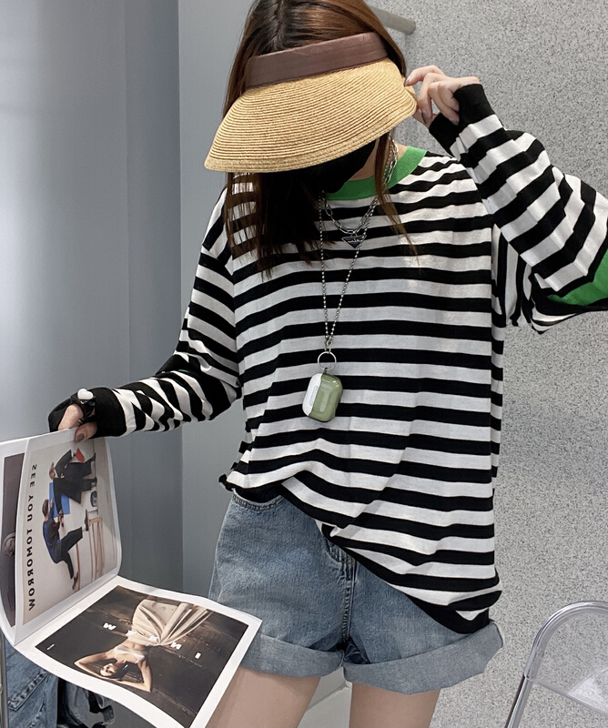 [bobo1972] simple fashion stripe long sleeve T-shirt 221031\ozq