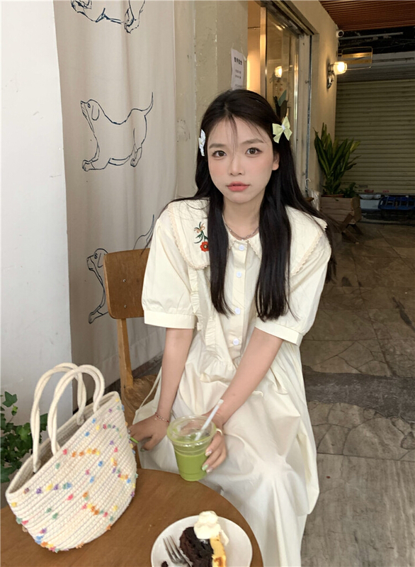 [dolly] heavy industry embroidery baby collar bubble sleeve Japanese girls' milk sweet dress 3567\pcz
