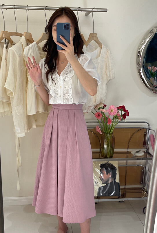 [Sunday morning] fresh and simple long waffle skirt s1015\zjy