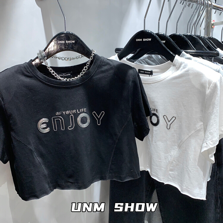 [UNM show] letter shoulder pad loose short sleeve T-shirt (excluding necklace) 6311\wtt