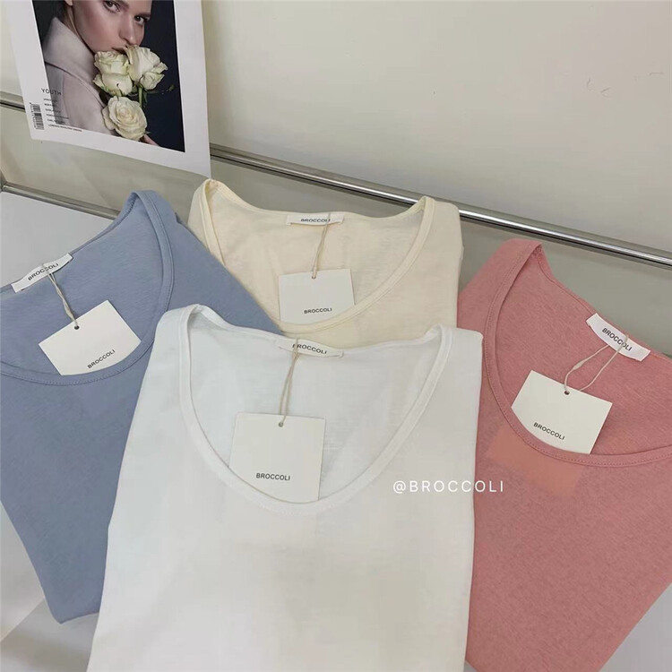 【 broccoli 】 Korean round neck clean short sleeve T-shirt 8037\zjy