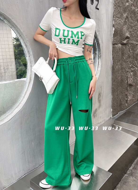 [wu.33] fashion slim casual pants with holes 22351\wtt