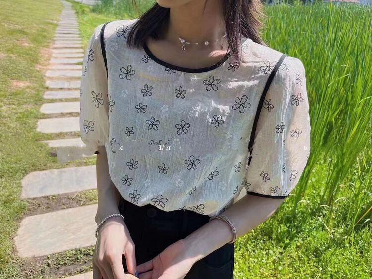 [I-D] Korean version versatile flower color matching shirt ys8220\ll
