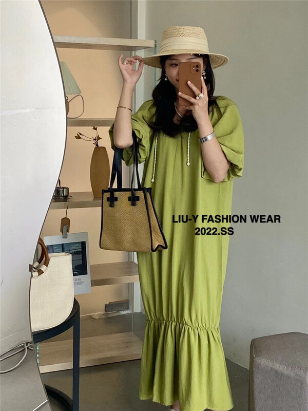 [liu.y] V-neck casual fishtail dress (dress only) 6216\zjy