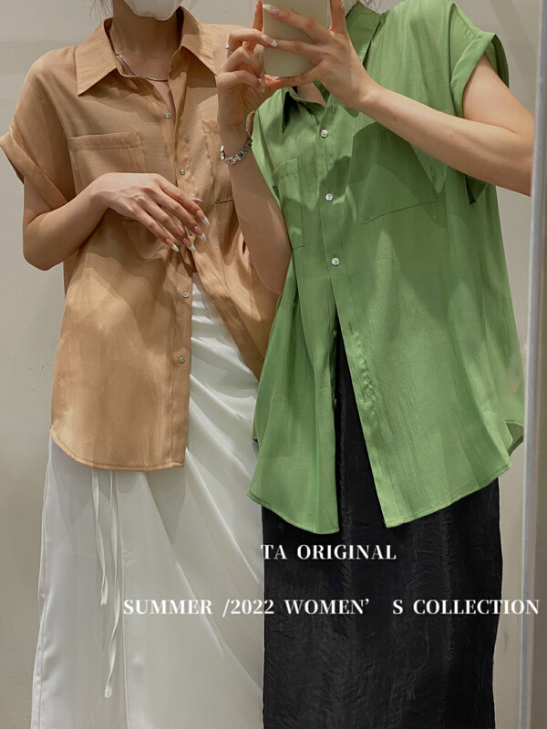 [TA] short sleeve double pocket Tencel shirt 10920\ll
