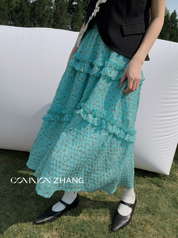 [CZ Zhang] Korean floral medium length skirt 62607\jhy