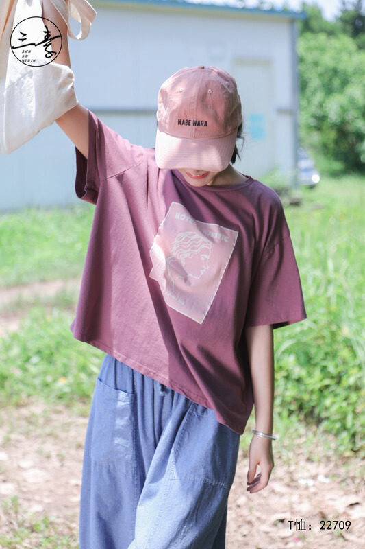 [original three plain clothes] Wenyi Mori printed short sleeve T-shirt 22709