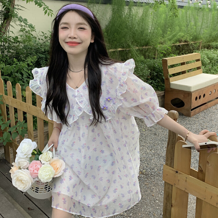 [dolly] Korean sweet aging bubble sleeve small fresh dress (without pin) 8400\pcz