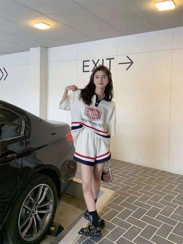 [yoyo style] neutral casual color matching loose short sleeve + versatile basic comfortable casual short suit 8570\xyy